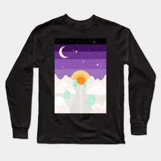 Snowy wild sunrise - psychedelic landscape art illustration Long Sleeve T-Shirt